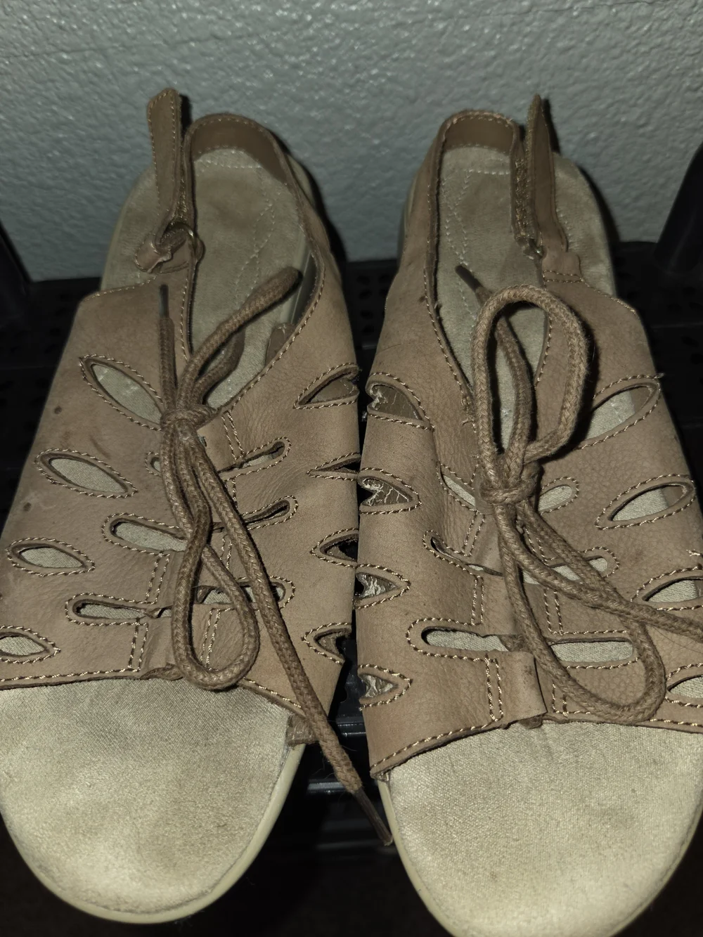 Tan Lace-Up Closed-Toe Sandals